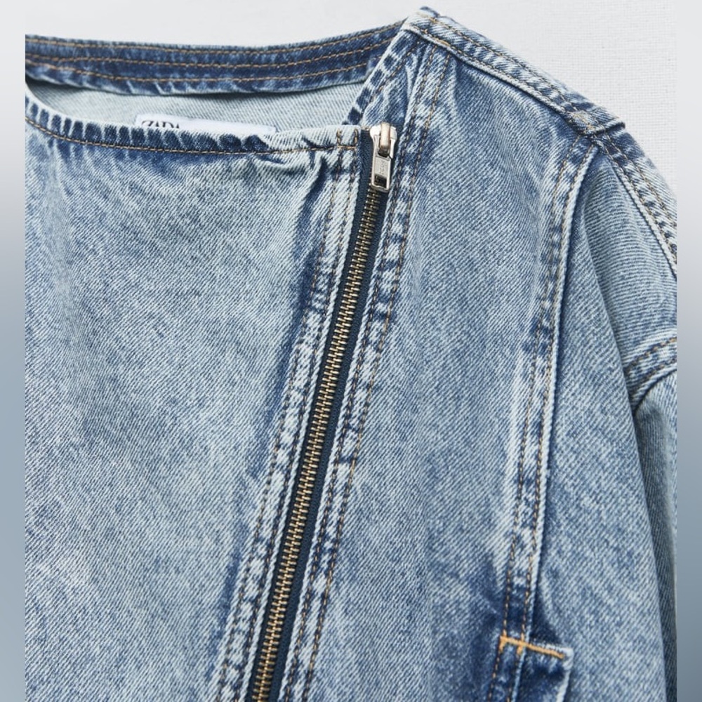 Zara Washed Effect Denim Jacket - Picture 8 of 9